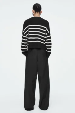 Discount COS WOOL CREW-NECK CARDIGAN BLACK / STRIPED