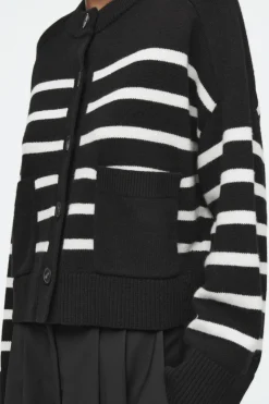 Discount COS WOOL CREW-NECK CARDIGAN BLACK / STRIPED