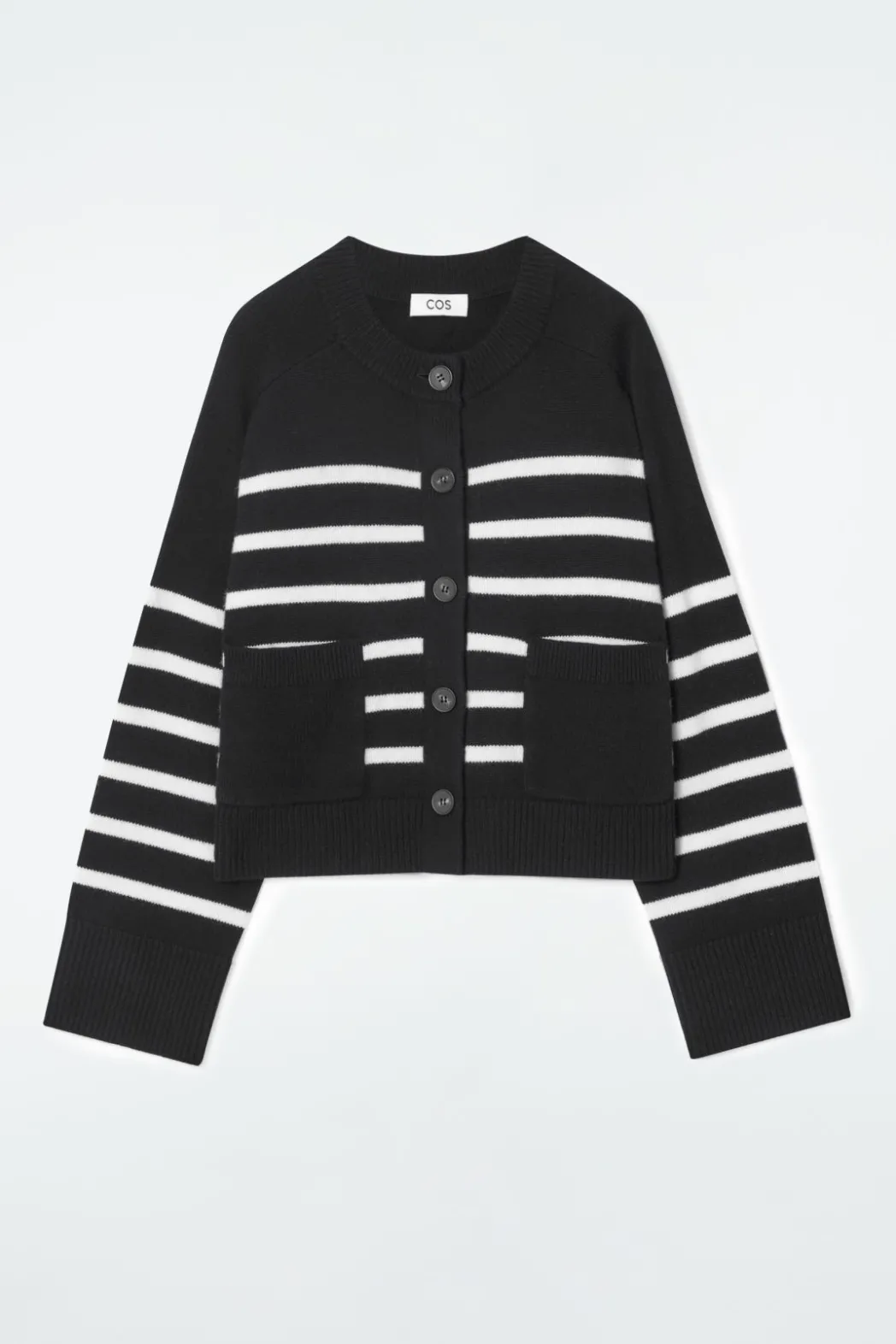 Discount COS WOOL CREW-NECK CARDIGAN BLACK / STRIPED