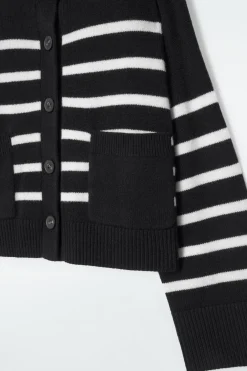 Discount COS WOOL CREW-NECK CARDIGAN BLACK / STRIPED