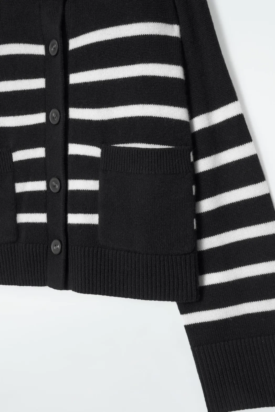 Discount COS WOOL CREW-NECK CARDIGAN BLACK / STRIPED