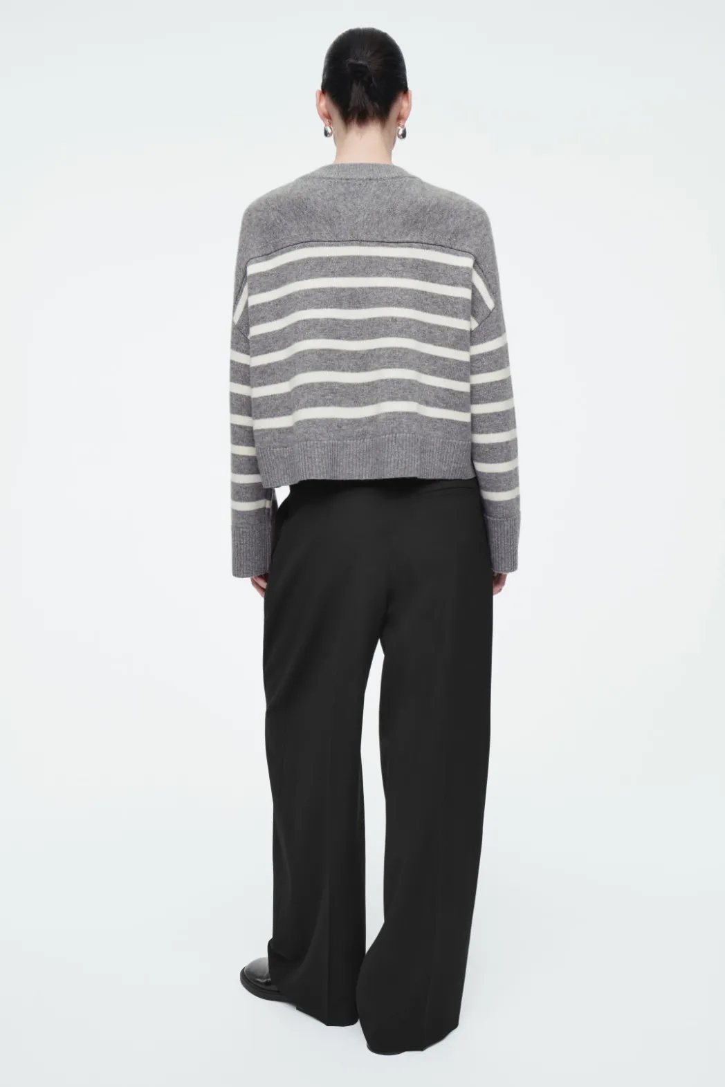 New COS WOOL CREW-NECK CARDIGAN GRAY / STRIPED