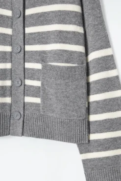 New COS WOOL CREW-NECK CARDIGAN GRAY / STRIPED