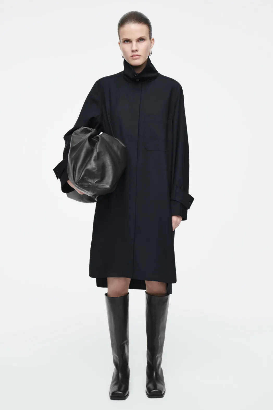 Discount COS WOOL SHIRT DRESS NAVY