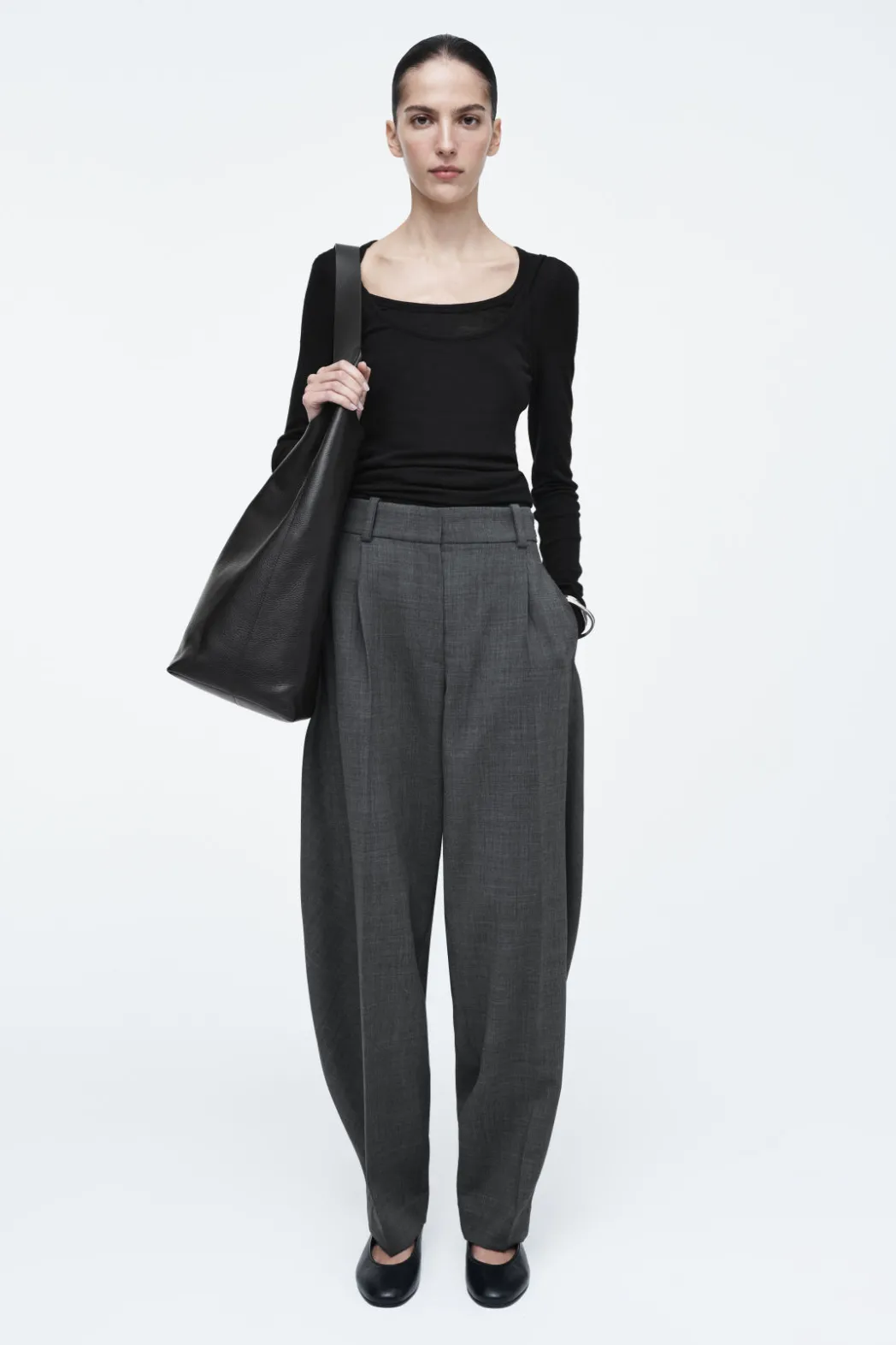 Hot COS WOOL-BLEND BARREL-LEG PANTS GRAY