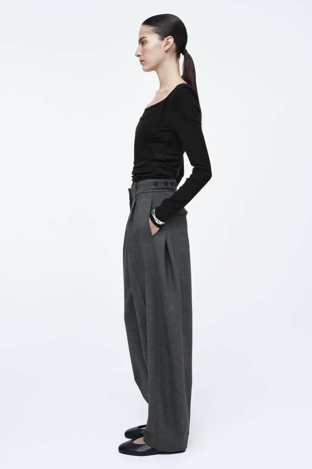 Hot COS WOOL-BLEND BARREL-LEG PANTS GRAY