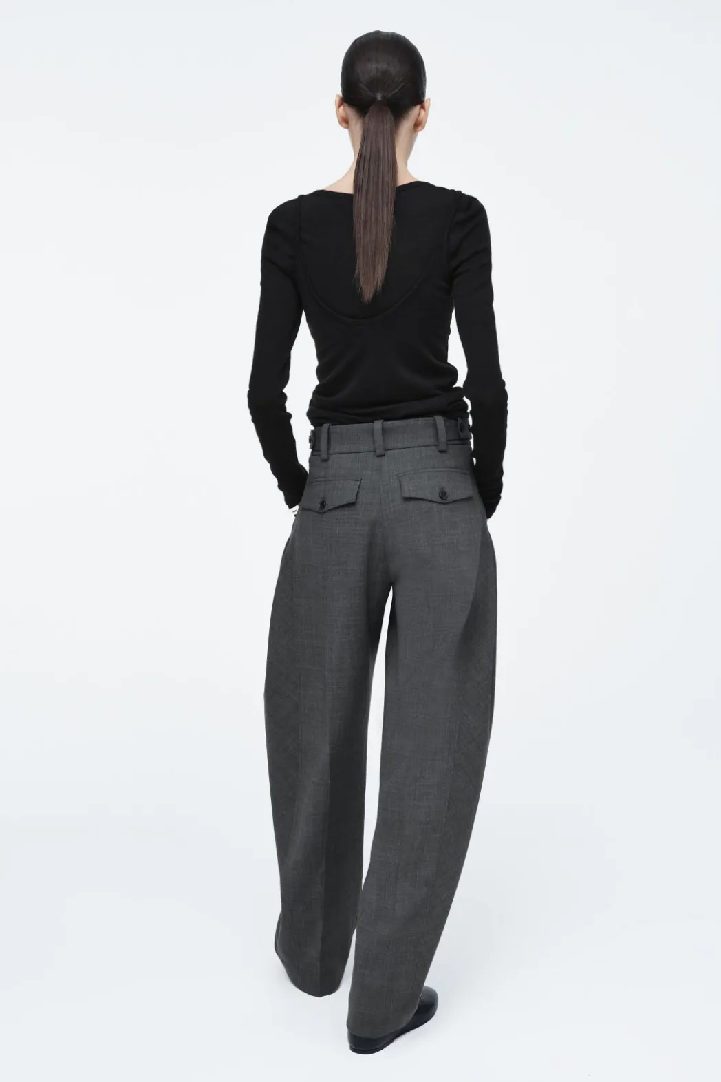 Hot COS WOOL-BLEND BARREL-LEG PANTS GRAY
