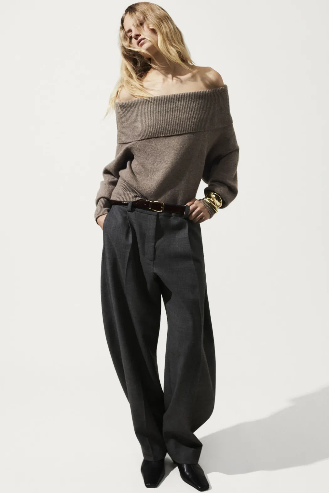 Hot COS WOOL-BLEND BARREL-LEG PANTS GRAY