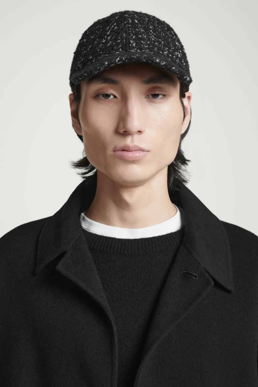 Online COS WOOL-BLEND BASEBALL CAP BLACK / HOUNDSTOOTH