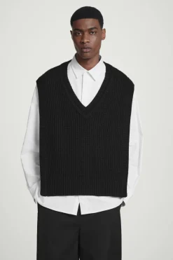 Discount COS WOOL-CASHMERE V-NECK HYBRID TANK BLACK