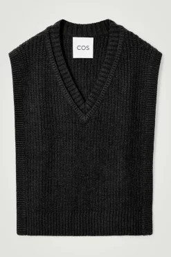 Discount COS WOOL-CASHMERE V-NECK HYBRID TANK BLACK
