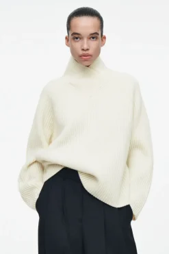 New COS WRAP-COLLAR MERINO WOOL JUMPER ECRU