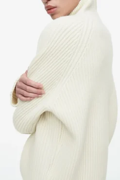 New COS WRAP-COLLAR MERINO WOOL JUMPER ECRU