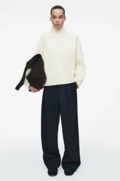 New COS WRAP-COLLAR MERINO WOOL JUMPER ECRU