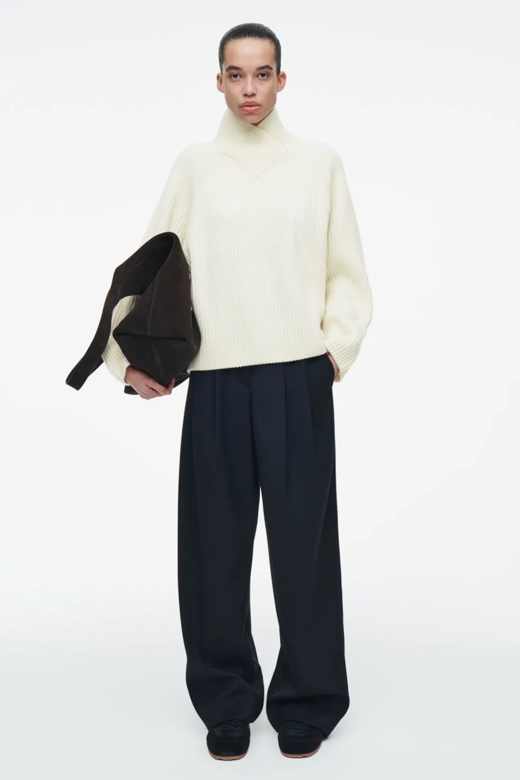 New COS WRAP-COLLAR MERINO WOOL JUMPER ECRU