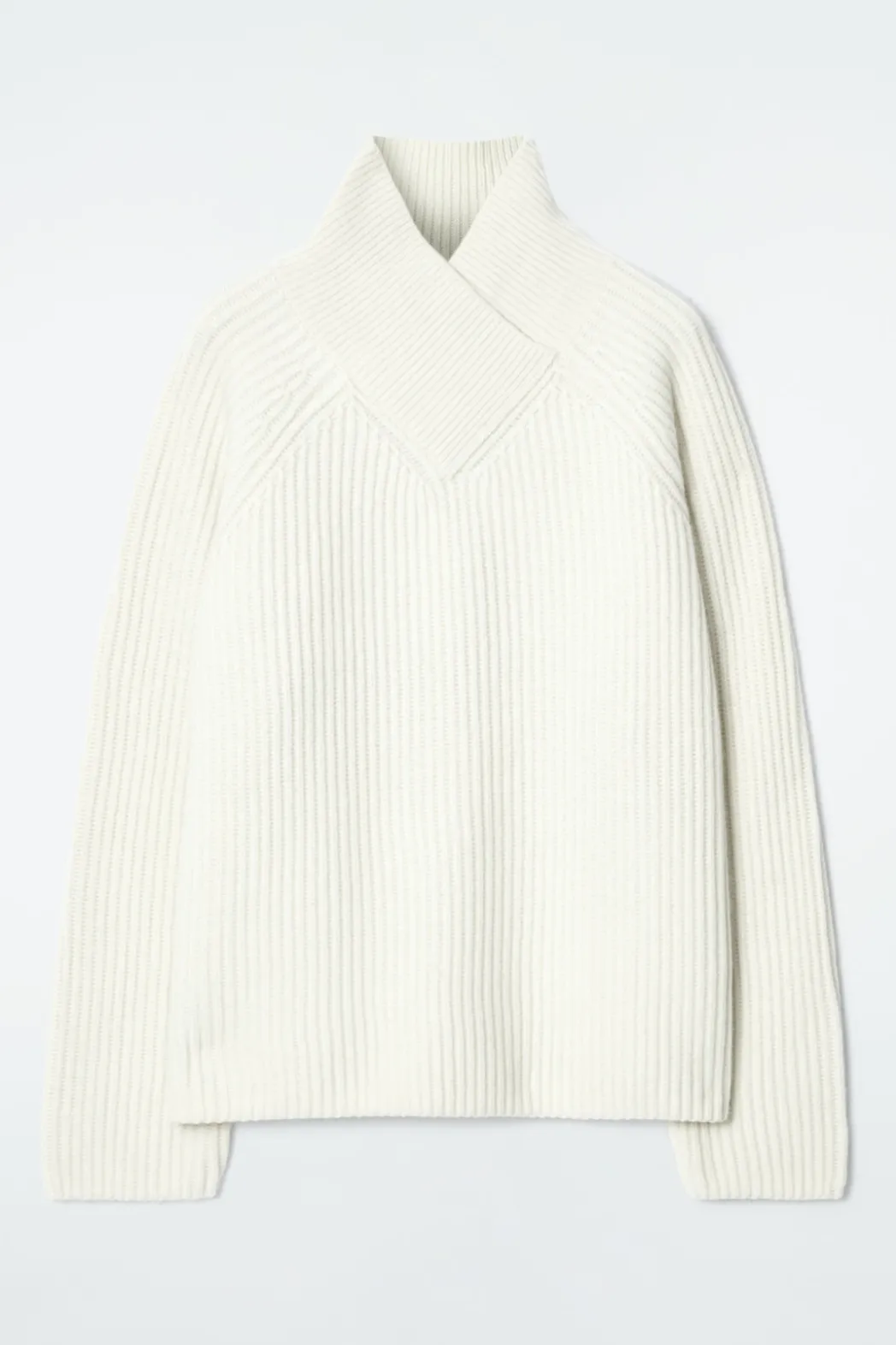 New COS WRAP-COLLAR MERINO WOOL JUMPER ECRU