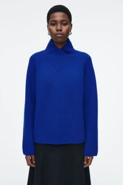 Clearance COS WRAP-COLLAR MERINO WOOL JUMPER COBALT BLUE