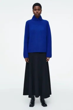 Clearance COS WRAP-COLLAR MERINO WOOL JUMPER COBALT BLUE