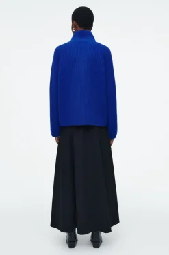 Clearance COS WRAP-COLLAR MERINO WOOL JUMPER COBALT BLUE