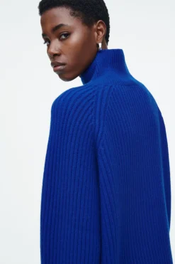 Clearance COS WRAP-COLLAR MERINO WOOL JUMPER COBALT BLUE