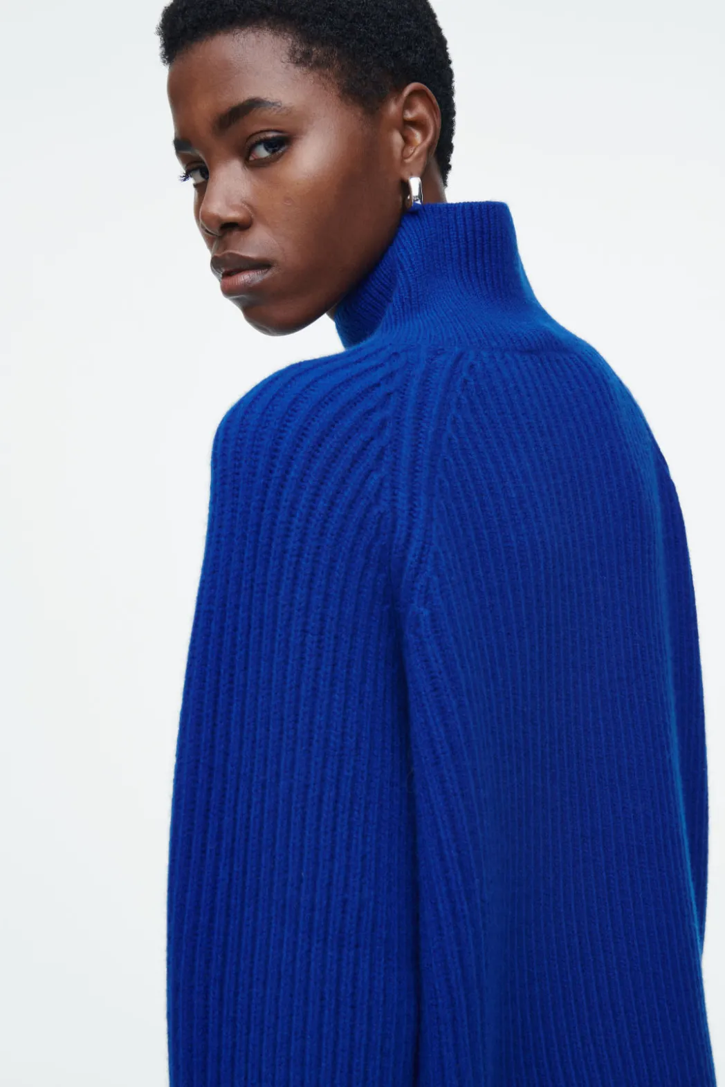 Clearance COS WRAP-COLLAR MERINO WOOL JUMPER COBALT BLUE