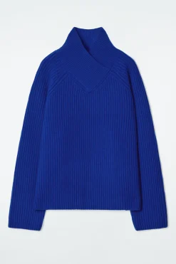 Clearance COS WRAP-COLLAR MERINO WOOL JUMPER COBALT BLUE