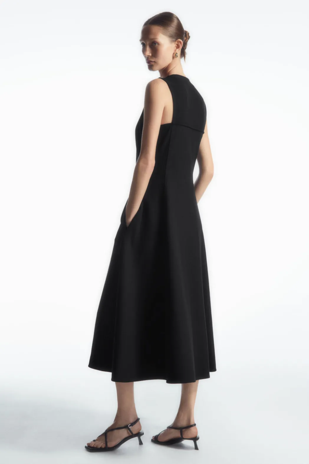 New COS ZIP-FRONT V-NECK MIDI DRESS BLACK