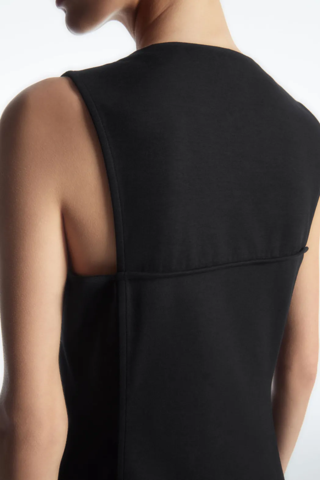 New COS ZIP-FRONT V-NECK MIDI DRESS BLACK