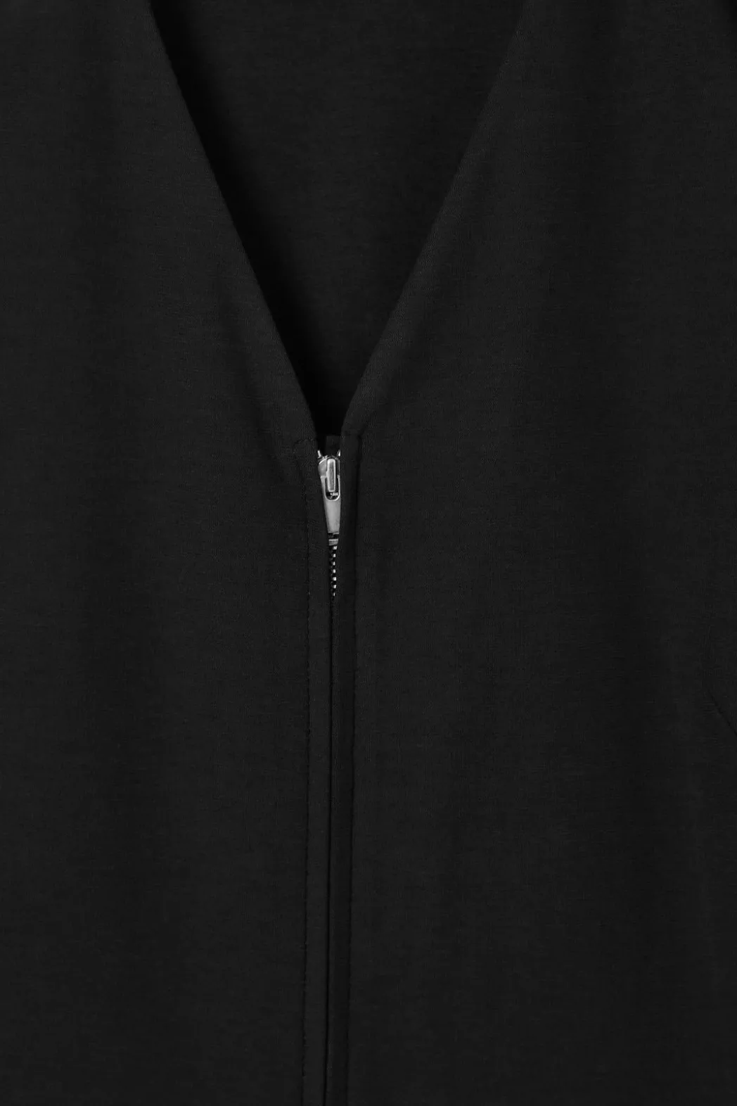 New COS ZIP-FRONT V-NECK MIDI DRESS BLACK