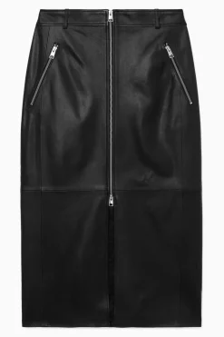 Outlet COS ZIP-UP LEATHER MIDI SKIRT BLACK